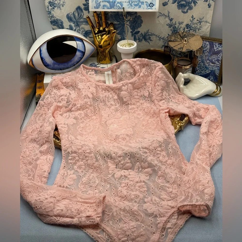 🆕 ZIMMERMANN 🧿 NWT Lace Long Sleeve Bodysuit, Blush - Sz 0 US 4
